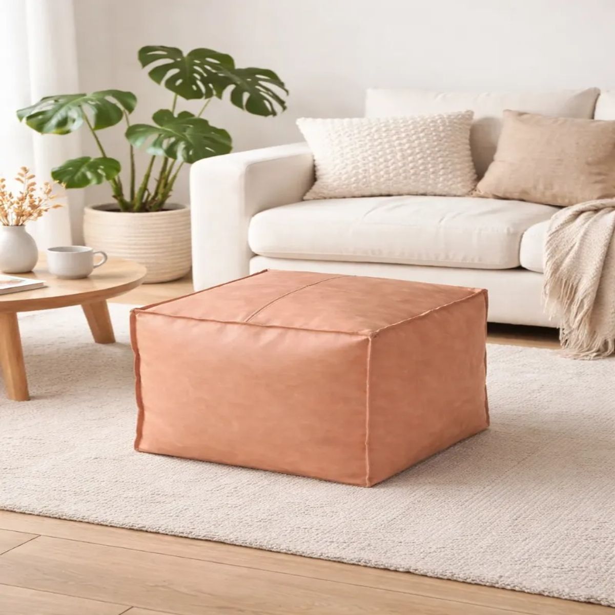 TODOHOGAR SANTIAGO DE CHILE - Pouf Cuadrado de Ecocuero 45x45 cm  Asiento Decorativo Moderno para Living, Dormitorio o Sala
