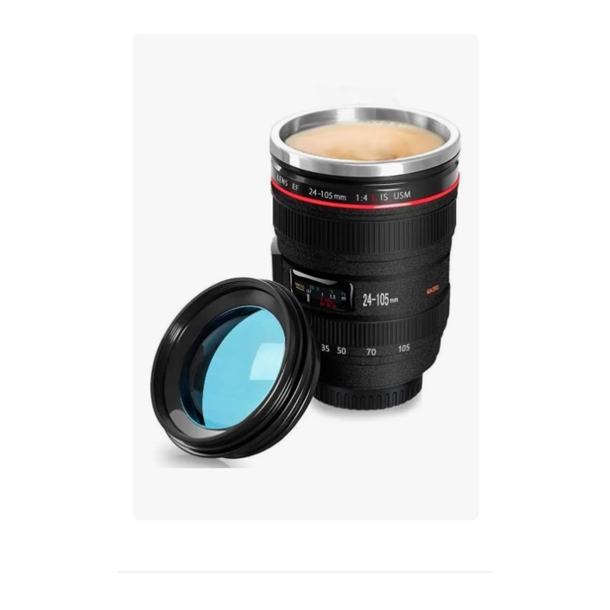 GENERICO - Termo Taza Vaso Forma Lente Fotográfico Acero Inox Con Tapa