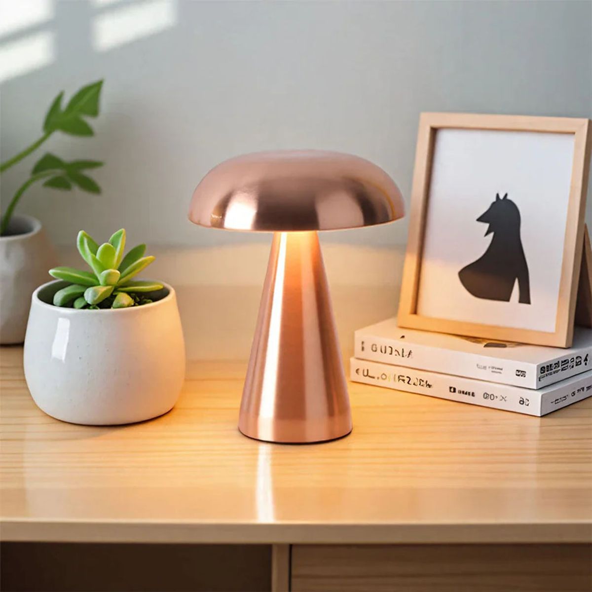 HOME NEAT - Lámpara De Mesa LED Recargable  Forma De Hongo - Rosa