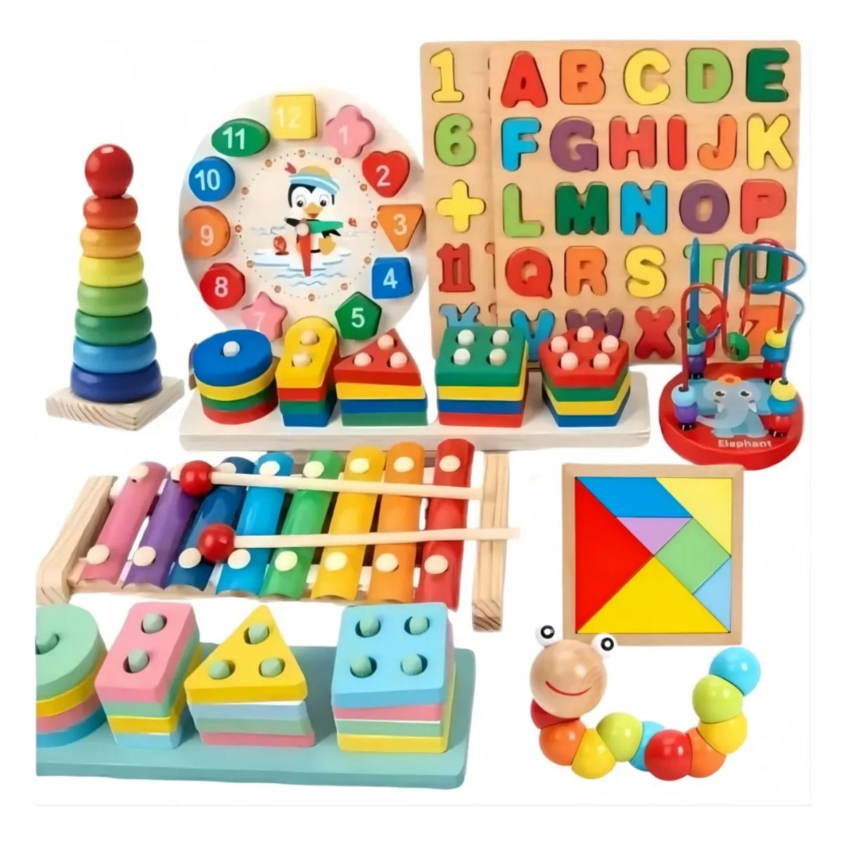 VIDA BUENAS - Pack 10 Juguetes Didácticos De Madera Para Niños Montessori
