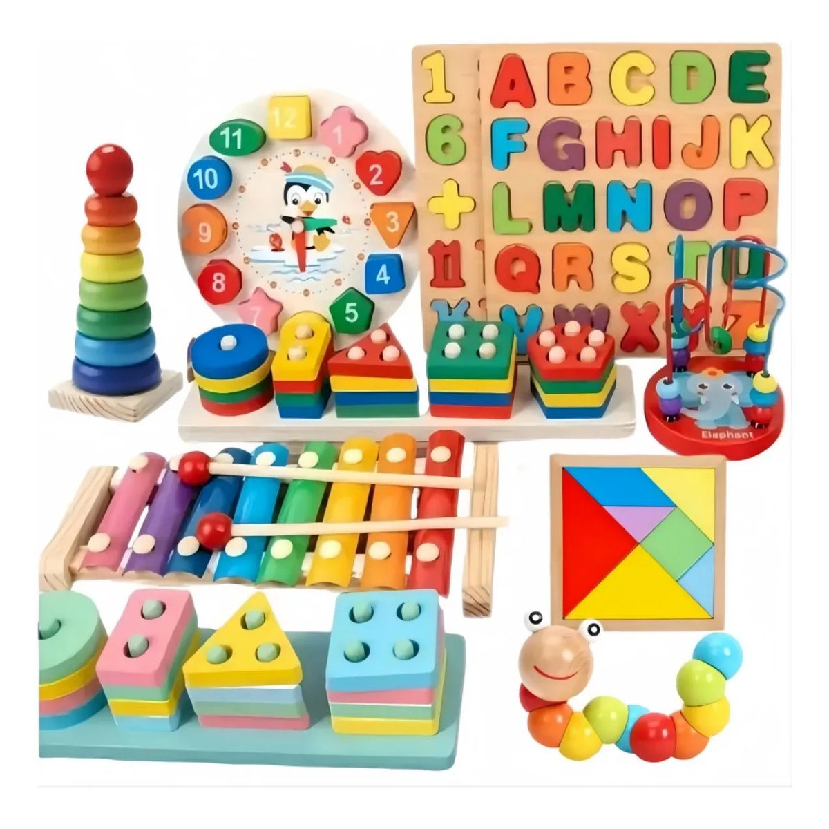 VIDA BUENAS - Pack 10 Juguetes Didácticos De Madera Para Niños Montessori