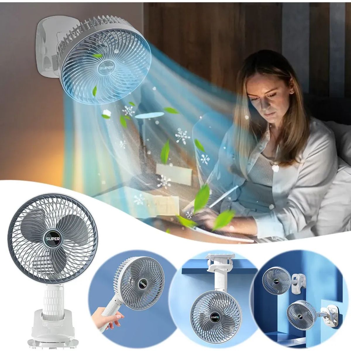 GENERICO - Ventilador Portátil Recargable Multifunción 4 En 1 Blanco