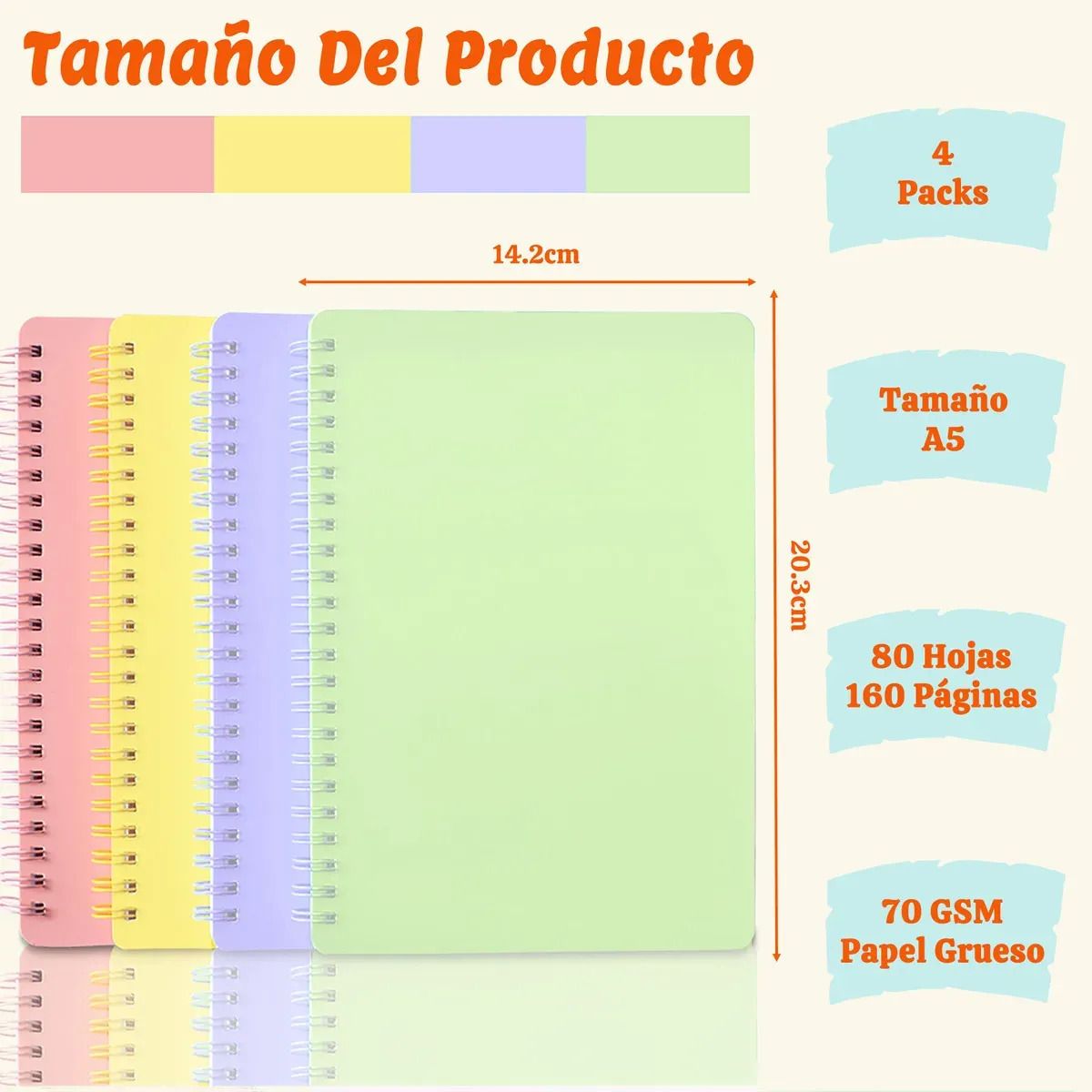 GENERICO - 80 Hojas Cuadernos Espiral A5 Para Escuela Oficina 4pcs-Rayado