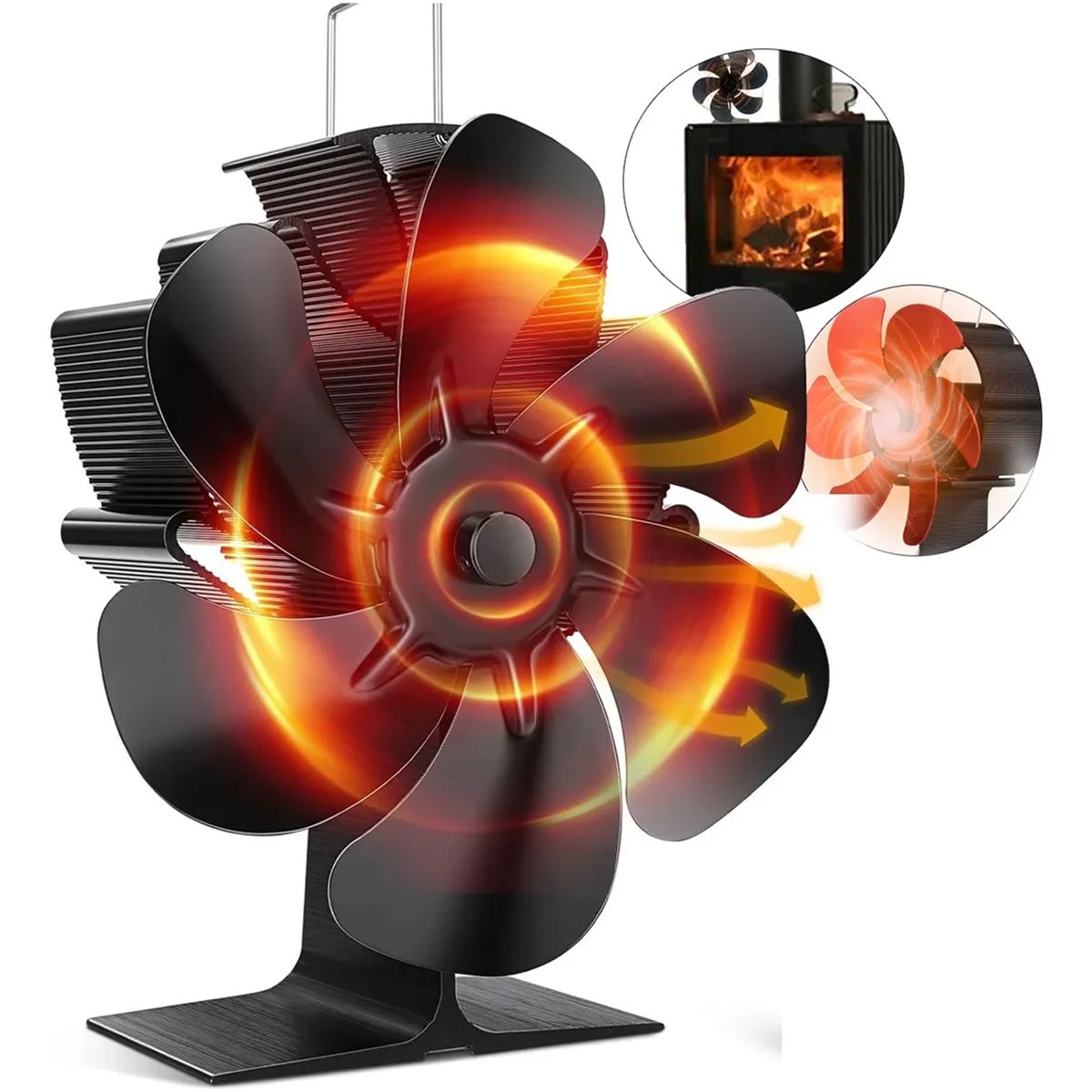 GENERICO - Ventilador Estufa A Leña 6 Aspas Chimenea Sin Electricidad 20 Cm Negro