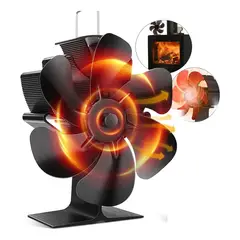 GENERICO - Ventilador Estufa A Leña 6 Aspas Chimenea Sin Electricidad 20 Cm Negro