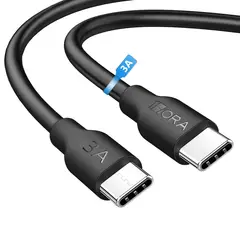 1 HORA - Cable Tipo C A Tipo C Usb Carga Rápida Turbo 3.0a Dato 1hora Color Negro