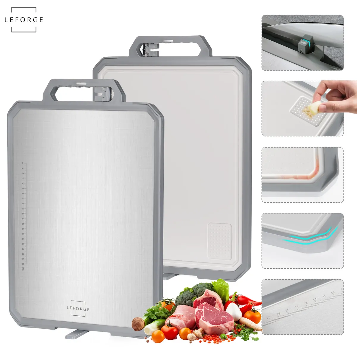 LEFORGE - Tabla De Cortar Picar Reversible Acero Inoxidable 304 Y PP