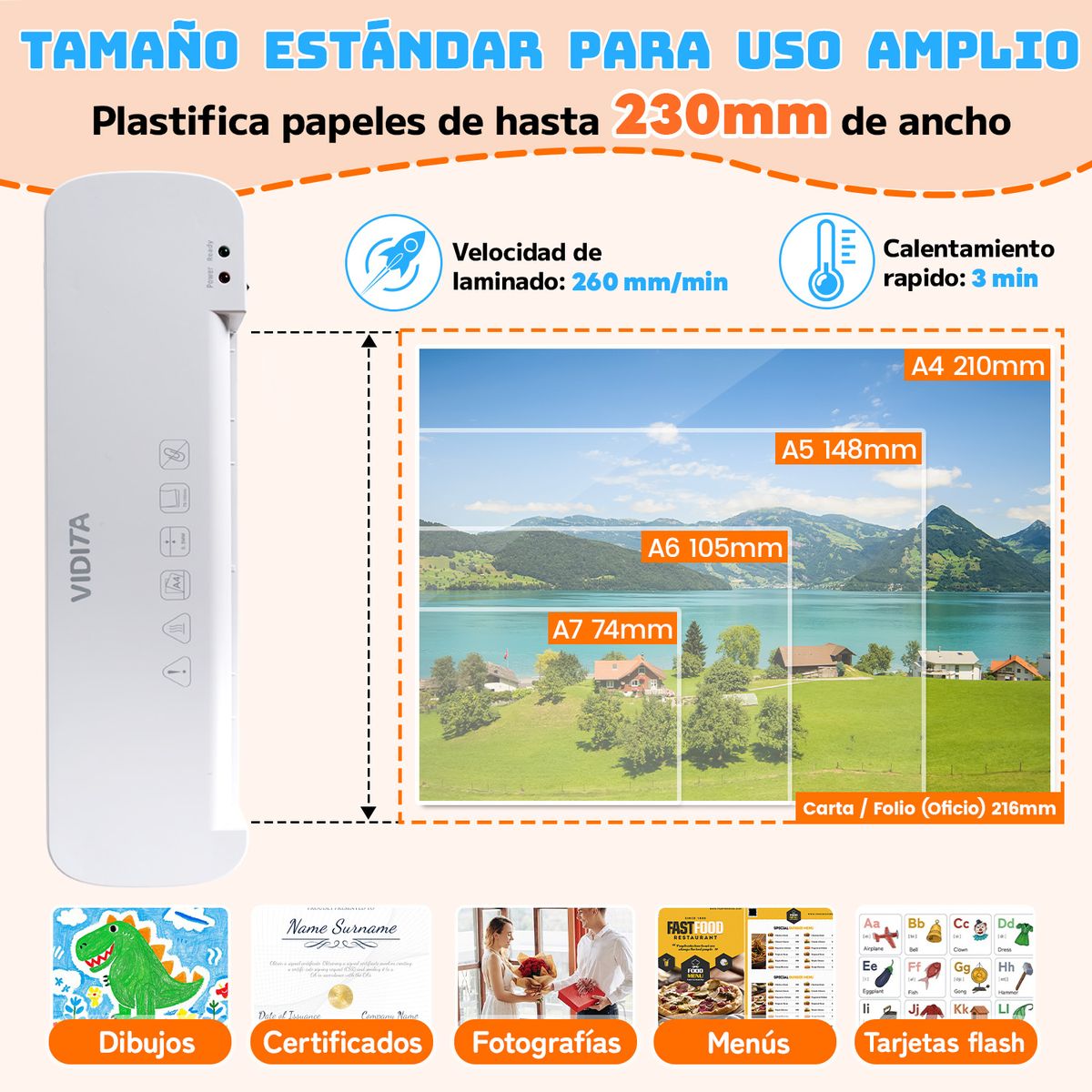 VIDITA - Termolaminadora Plastificadora Máquina Laminadora 10 Micas