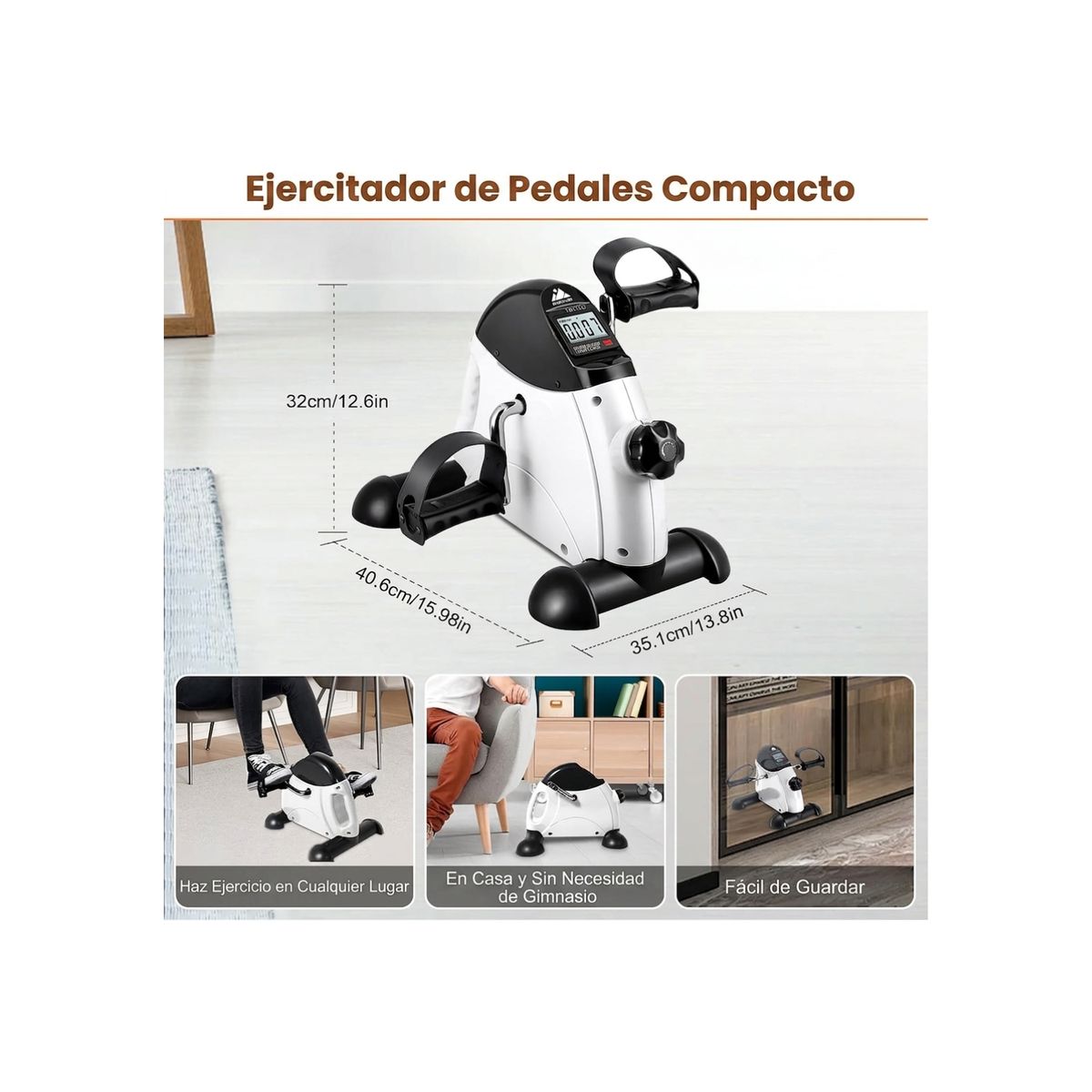 GENERICO - Mini Bicicleta Estática Pedalera Con Pantalla Lcd - Blanco