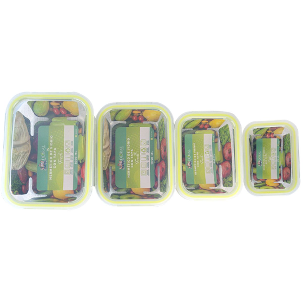 DORAL - Set De 4 Herméticos/contenedores De Vidrio Con Tapa Fresh Verde Lima