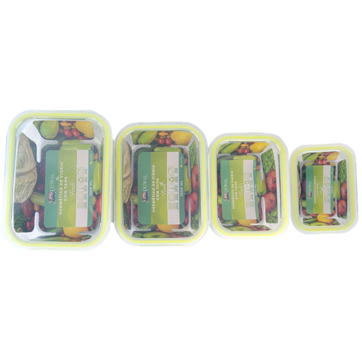DORAL - Set De 4 Herméticos/contenedores De Vidrio Con Tapa Fresh Verde Lima