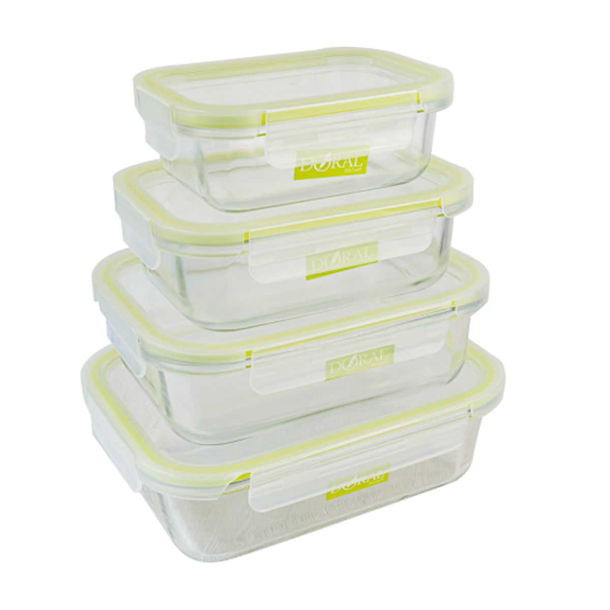 DORAL - Set De 4 Herméticos/contenedores De Vidrio Con Tapa Fresh Verde Lima
