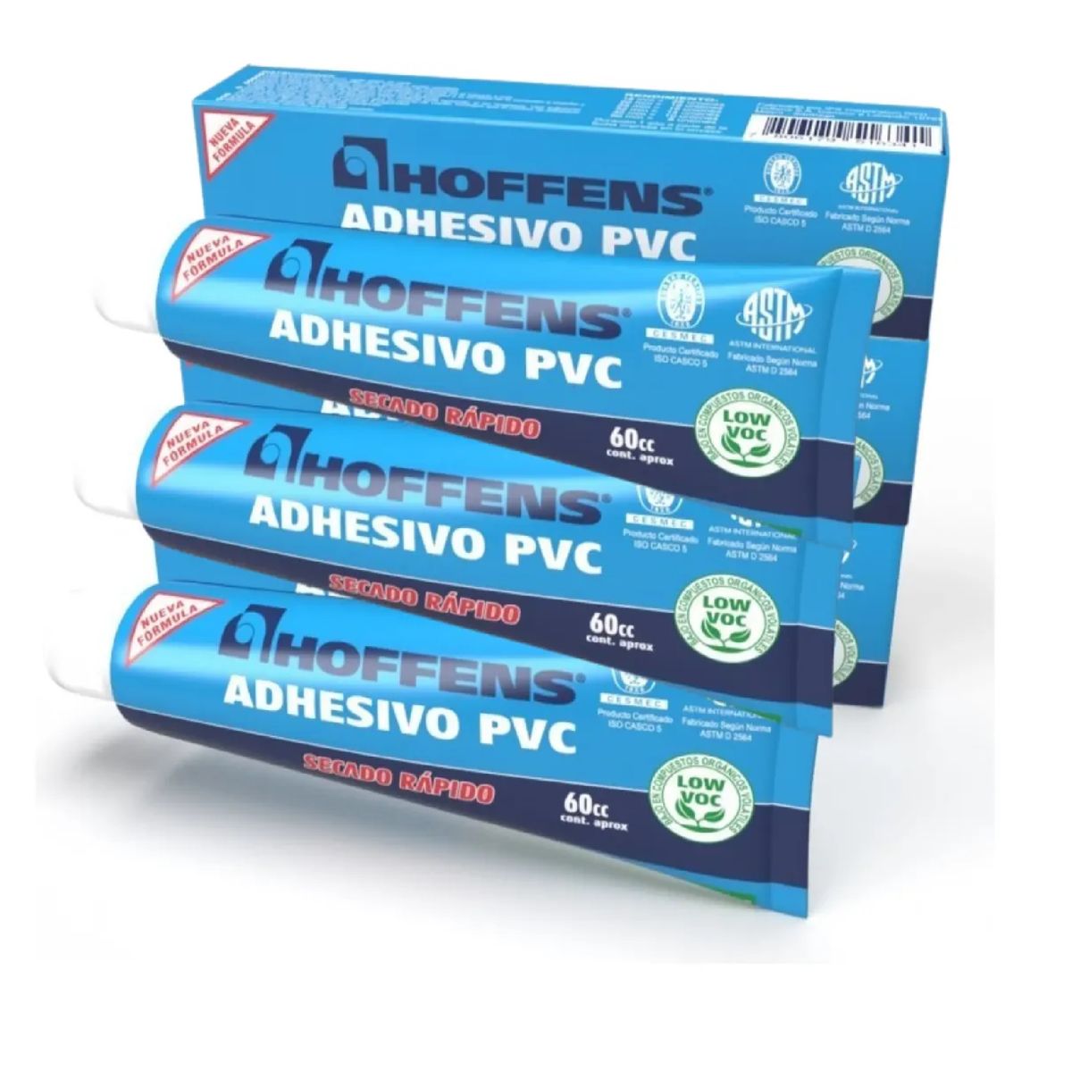 HOFFENS - Adhesivo Pvc Hoffens 3x Pomo 60cc Cu Secado Rapido Hermetic