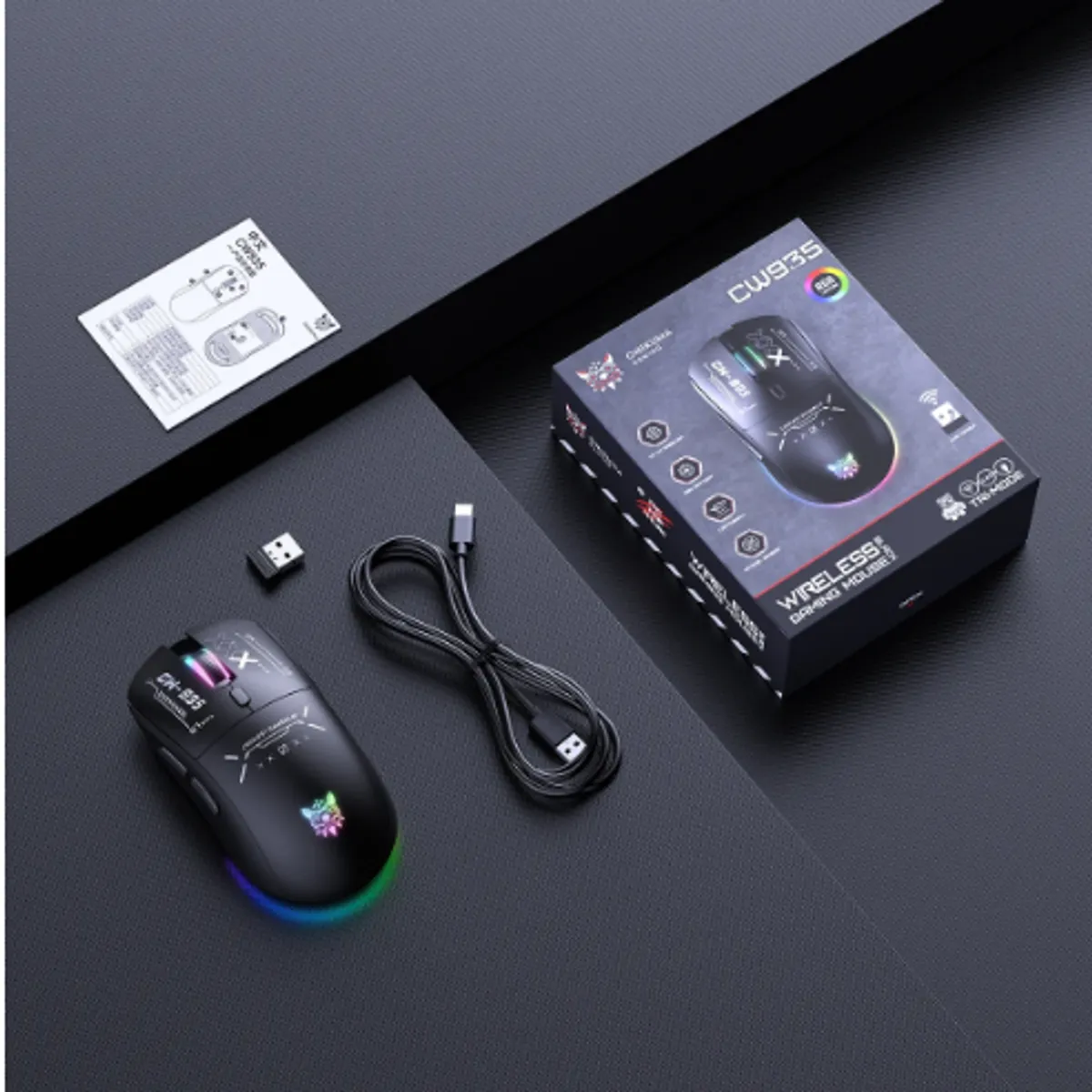 GENERICO - Mouse Gamer Inalámbrico Cw-935 Rgb Recargable Negro