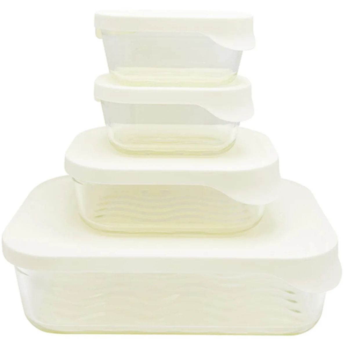 DORAL - Set De 4 Herméticos/contenedores De Vidrio Diseño Glass Tray Tapa Blanca
