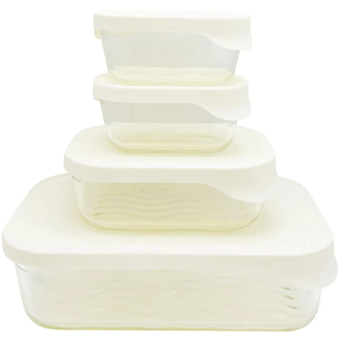 DORAL - Set De 4 Herméticos/contenedores De Vidrio Diseño Glass Tray Tapa Blanca
