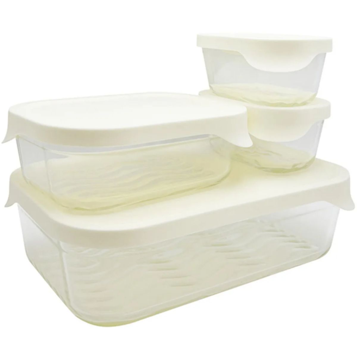 DORAL - Set De 4 Herméticos/contenedores De Vidrio Diseño Glass Tray Tapa Blanca
