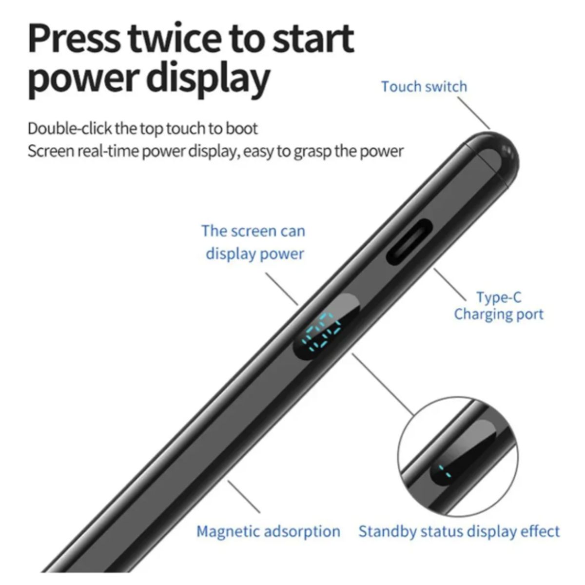 GENERICO - Lápiz Digital Stylus Pen Palm Rejection - Negro