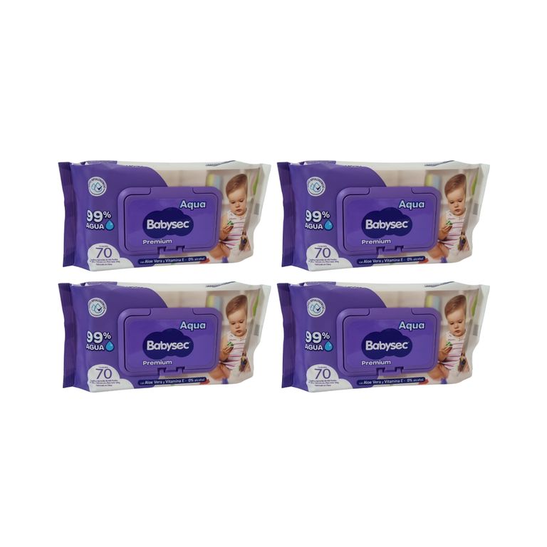 Pack 4 Toallitas Humedas Hipoalergenicas Aloe Vera 70 Unidades c/u , 280 Toallitas.