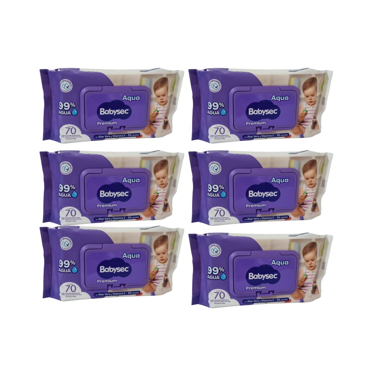BABYSEC - Pack 6 Toallitas Húmedas Babysec Hipoalergénicas Aloe Vera 70 Unidades c/u, 420 Toallitas.