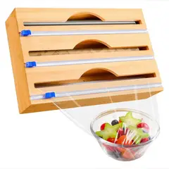 GENERICO - Soporte De Papel De Aluminio De Bambú Natural Recargable