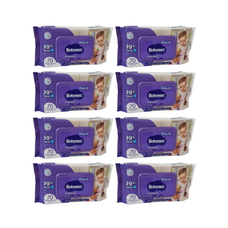 Pack 8 Toallitas Humedas Hipoalergenicas Aloe Vera 70 Unidades c/u , 560 Toallitas,