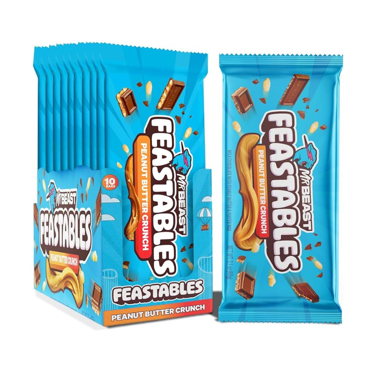 FEASTABLES - Barrita Chocolate Mr. Beast Crunch Mantequilla Maní Feastables 10 x 60 g