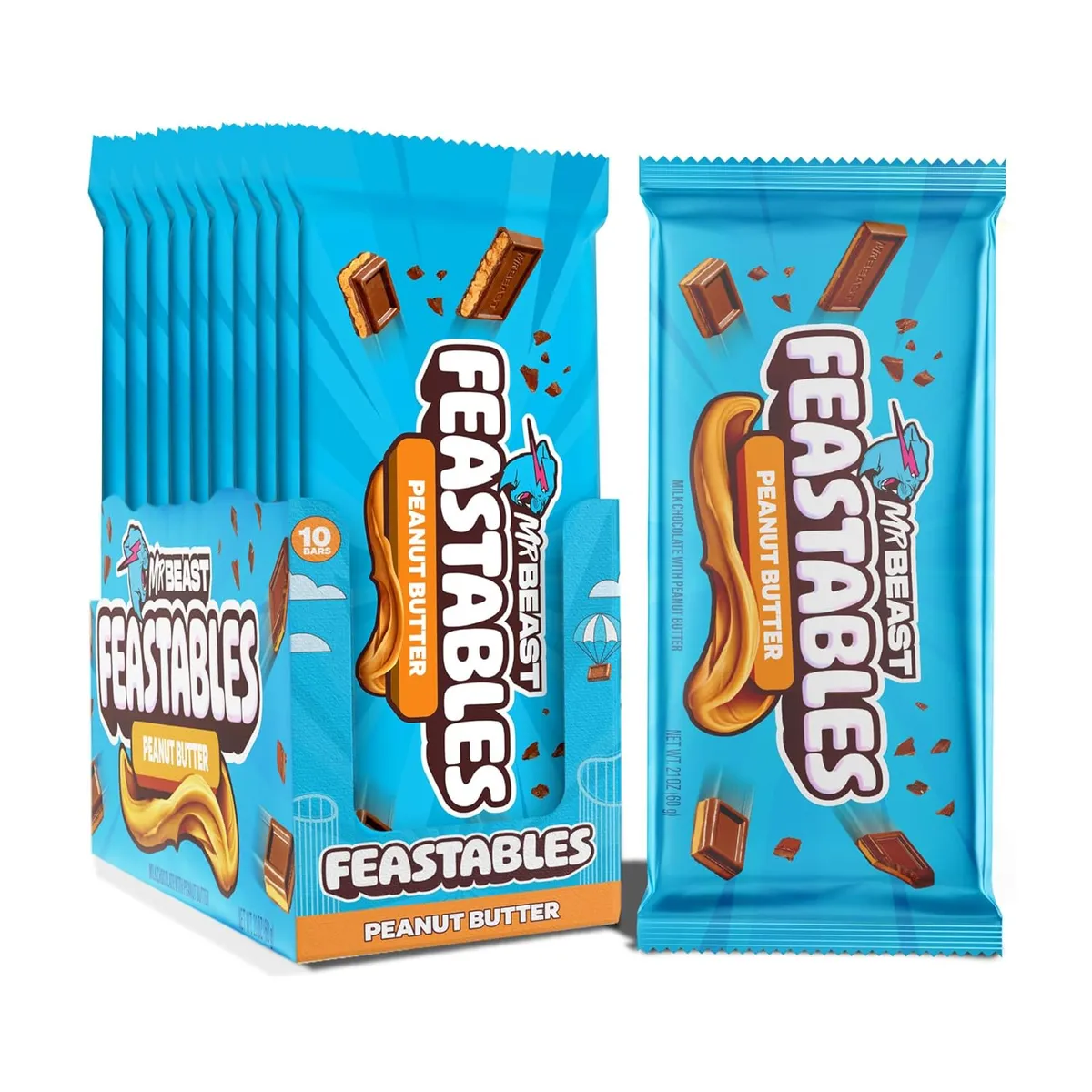 FEASTABLES - Barrita Chocolate Mr. Beast Mantequilla Maní Feastables 10 x 60 g Kiosclub
