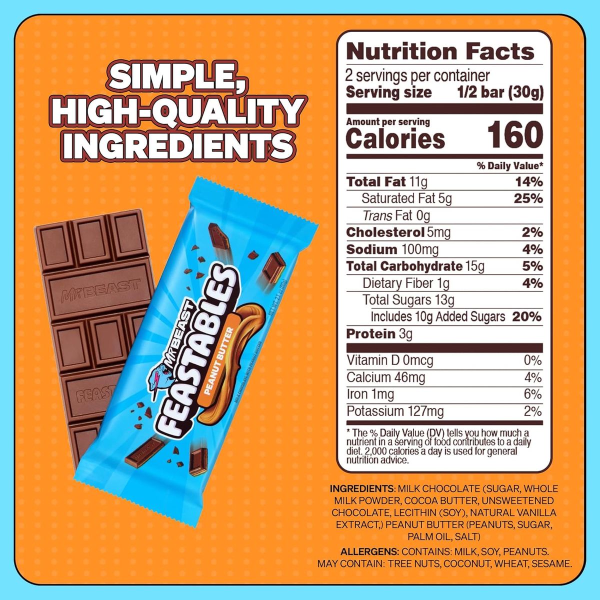 FEASTABLES - Barrita Chocolate Mr. Beast Mantequilla Maní Feastables 10 x 60 g Kiosclub
