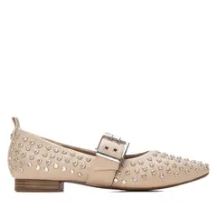 XTI - Zapato Ballerina Mujer 144264 Tachas Beige