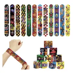 GENERICO - Pack 12 Pulseras Slap Five Nights Freddy Fnaf 22cm Fiestas Multicolor