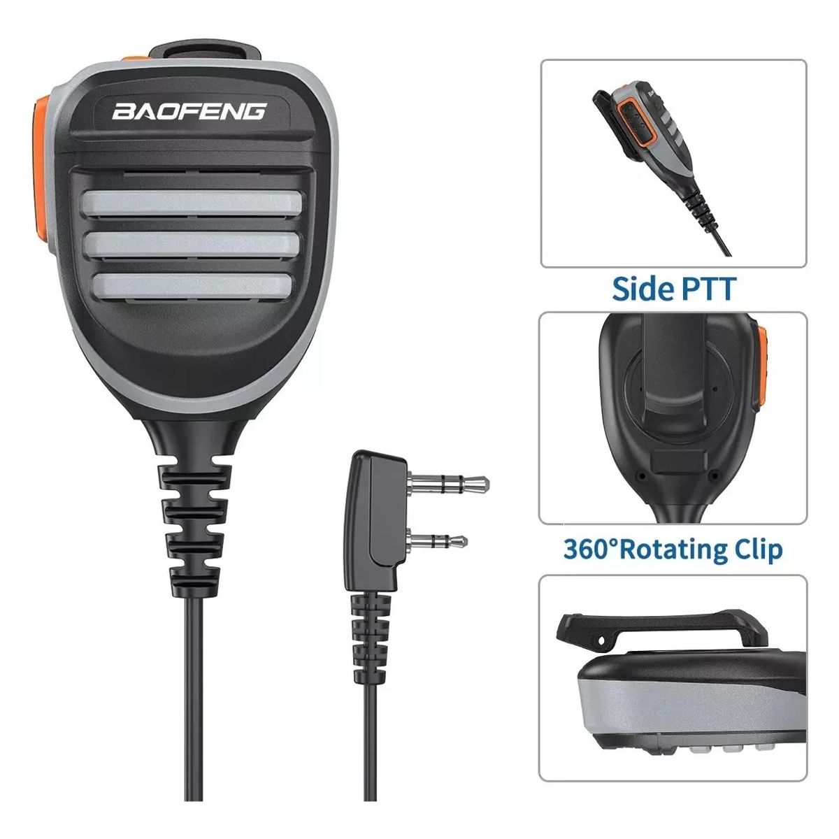 BAOFENG - Pera Baofeng Micrófono Parlante Resistente IP54 Dual Ptt Altavoz Radio profesional