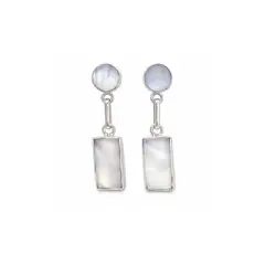 GENERICO - Aros de Plata 950 Nacional con Nácar Colgante Rectangular Atornillados