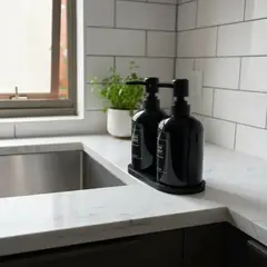 TODOHOGAR SANTIAGO DE CHILE - Set Dispensadores de Jabón y Lavalozas con Bandeja de Bambú Negro