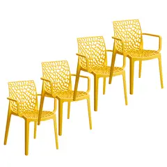 GENERICO - Silla Plastica Terraza Comedor Moderna Apoya Brazos 4 Pcs