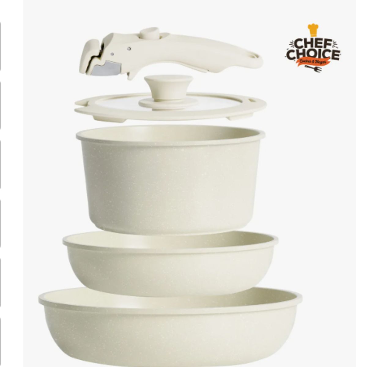 GENERICO - Bateria Cocina Antiadherente 5pcs Smart Mango Crema Macaron
