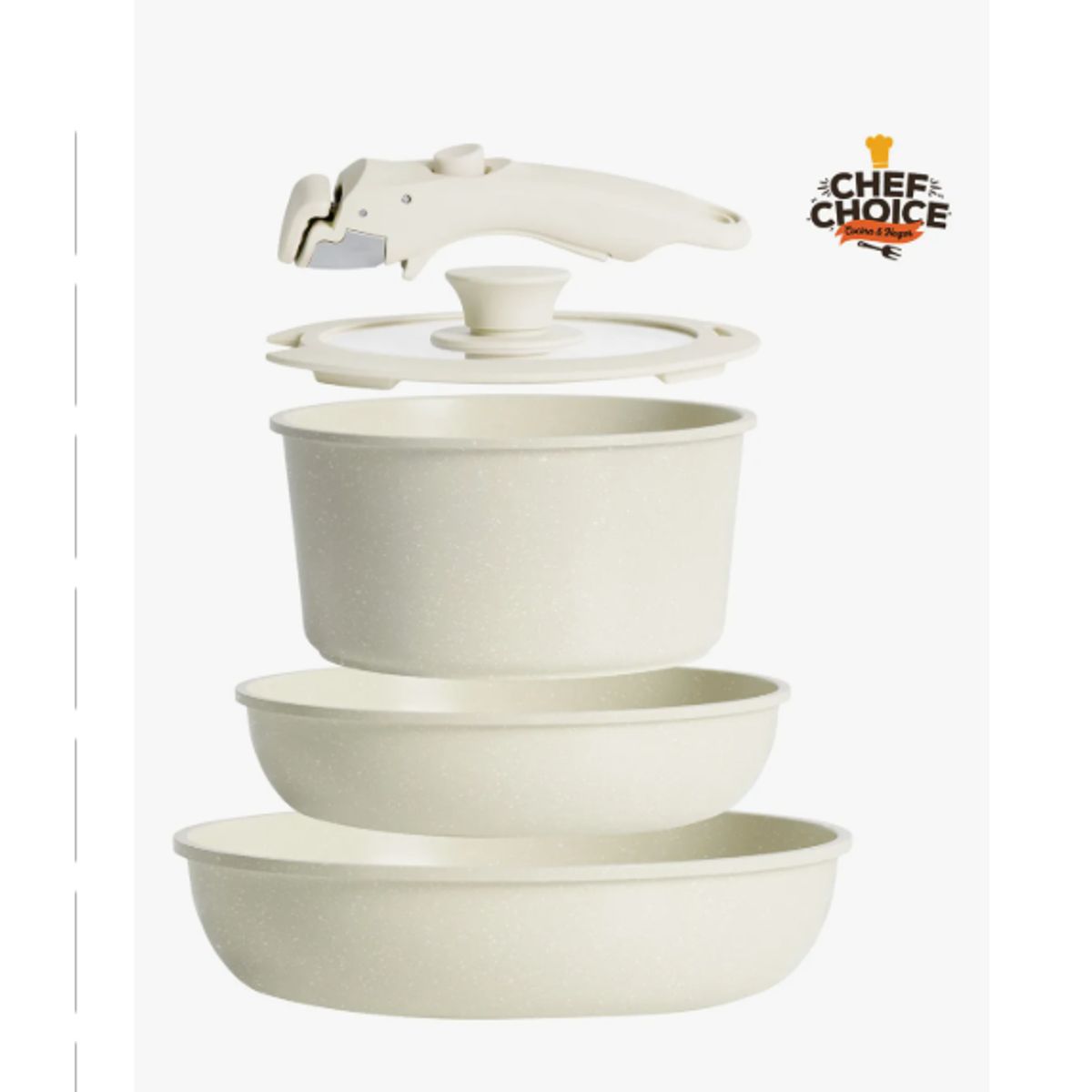 GENERICO - Bateria Cocina Antiadherente 5pcs Smart Mango Crema Macaron