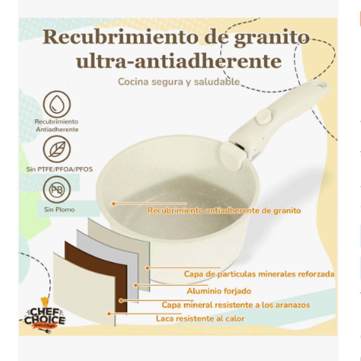 GENERICO - Bateria Cocina Antiadherente 5pcs Smart Mango Crema Macaron