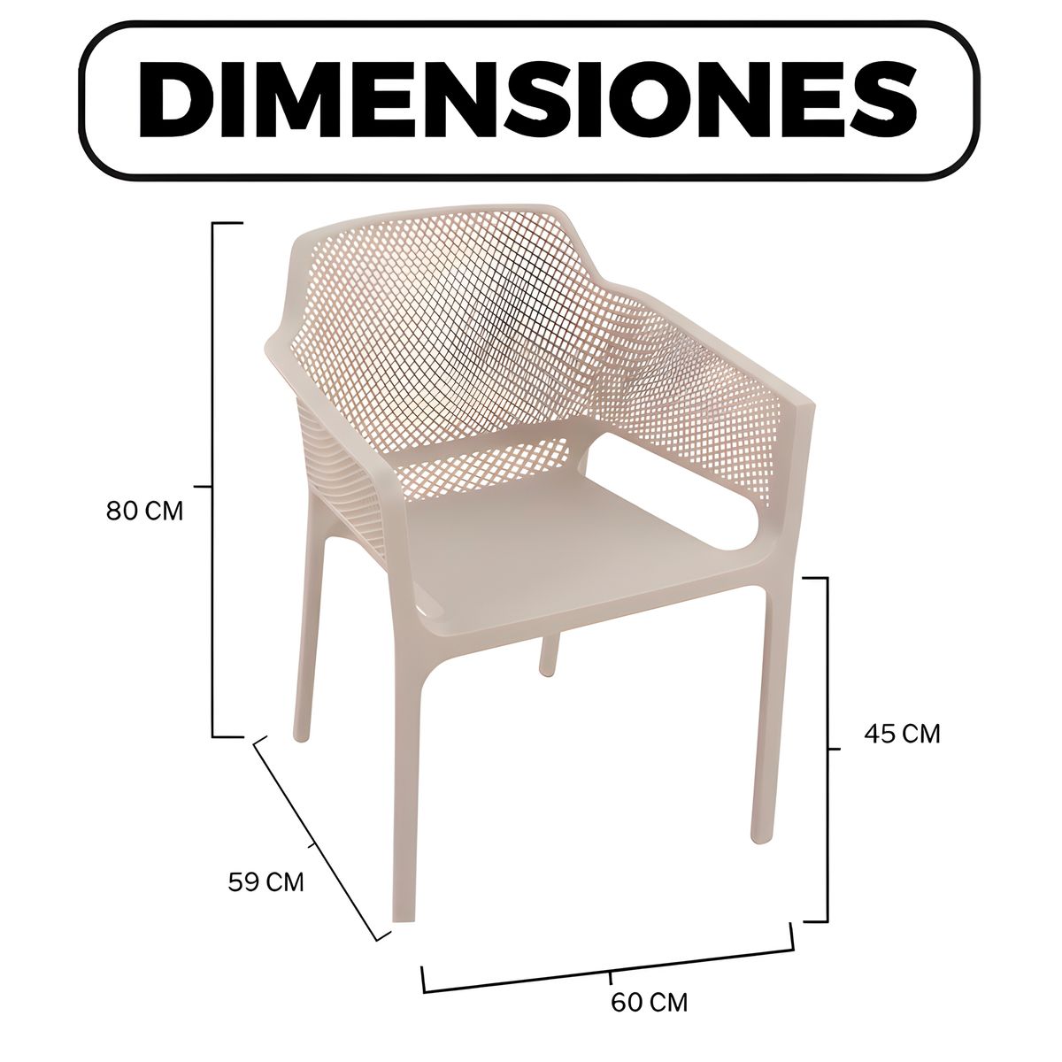 GENERICO - Silla Plastica Terraza Comedor Resistente 80x60x59 Cm 2u
