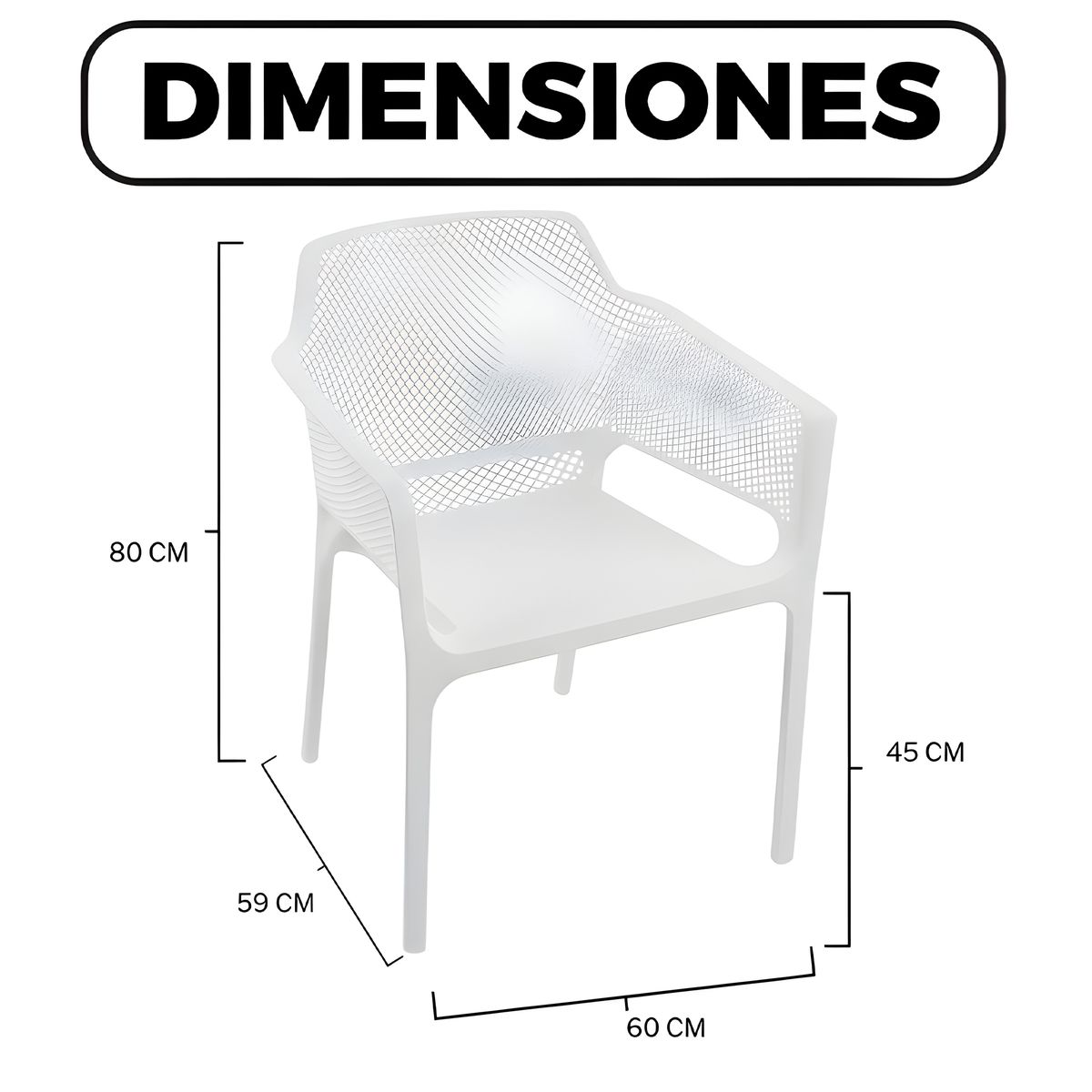 GENERICO - Silla Plastica Terraza Comedor Resistente 80x60x59 Cm 2u
