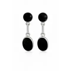 GENERICO - Aros Ónix Ovalado Plata 950 Tornillo Mariposa Colgantes Mujer Elegantes Piedra Negra