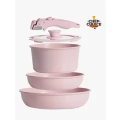 GENERICO - Bateria Cocina Antiadherente 5pcs Smart Mango Rosado Macaron
