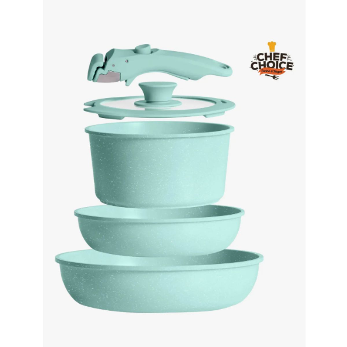 GENERICO - Bateria Cocina Antiadherente 5pcs Smart Mango Verde Macaron