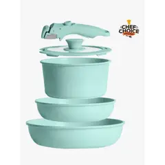 GENERICO - Bateria Cocina Antiadherente 5pcs Smart Mango Verde Macaron