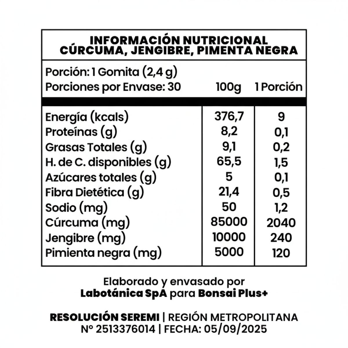 GENERICO - Gummies Curcuma Jengibre + Pimienta Negra Gomitas - Bonsai Plus+