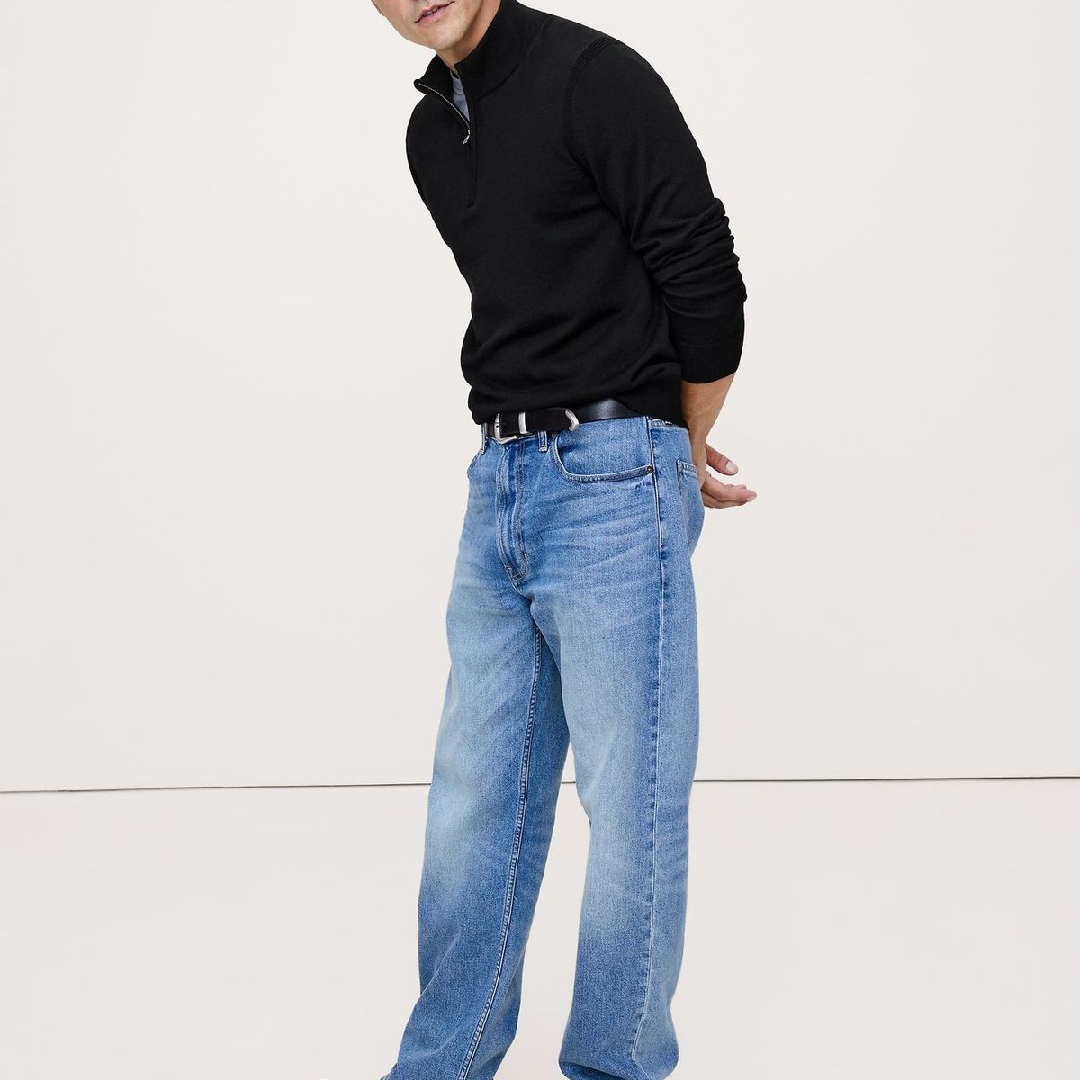 BANANA REPUBLIC - Sweater Hombre Merino Quarter-Zip Negro Banana Republic