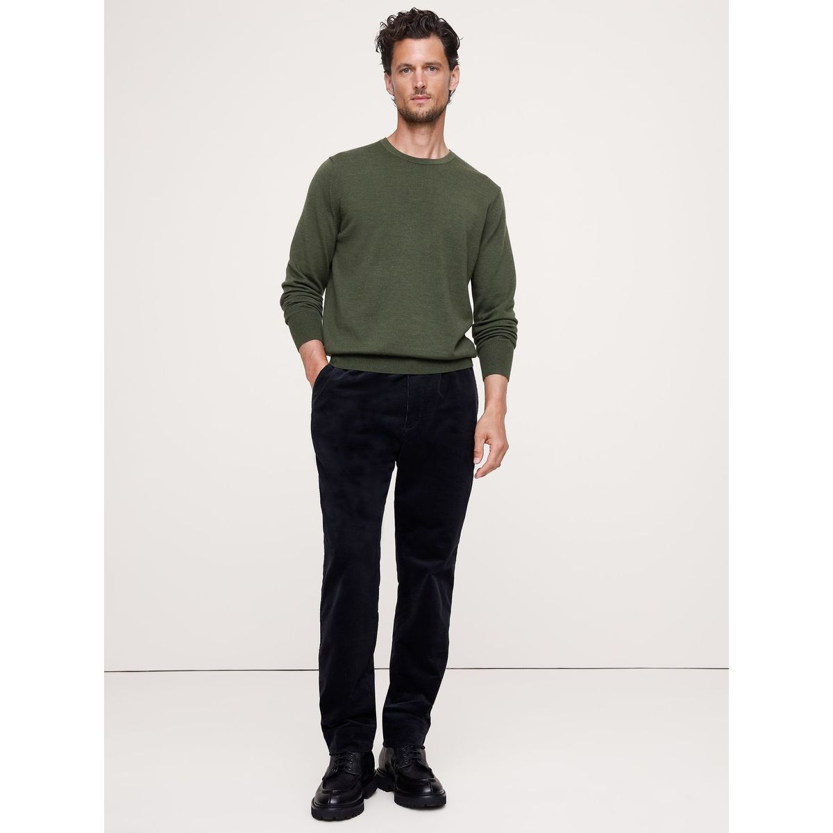 BANANA REPUBLIC - Sweater Hombre Banana Republic Merino Cuello Redondo Verde