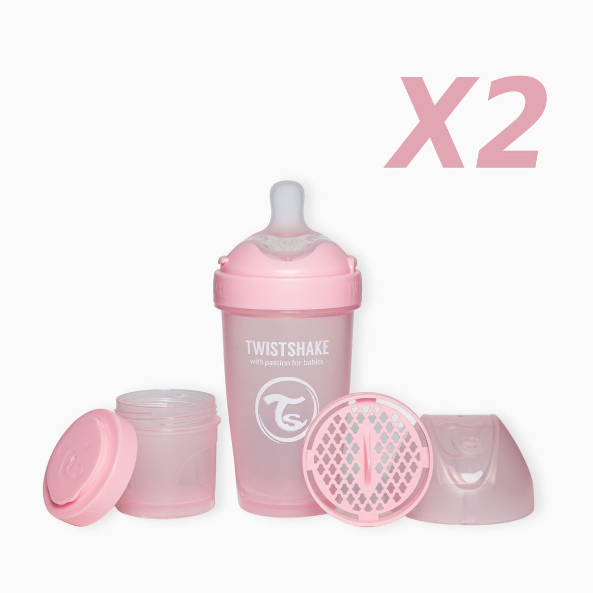 TWISTSHAKE - Pack Twistshake 2 mamaderas double pro 260ml Rosado