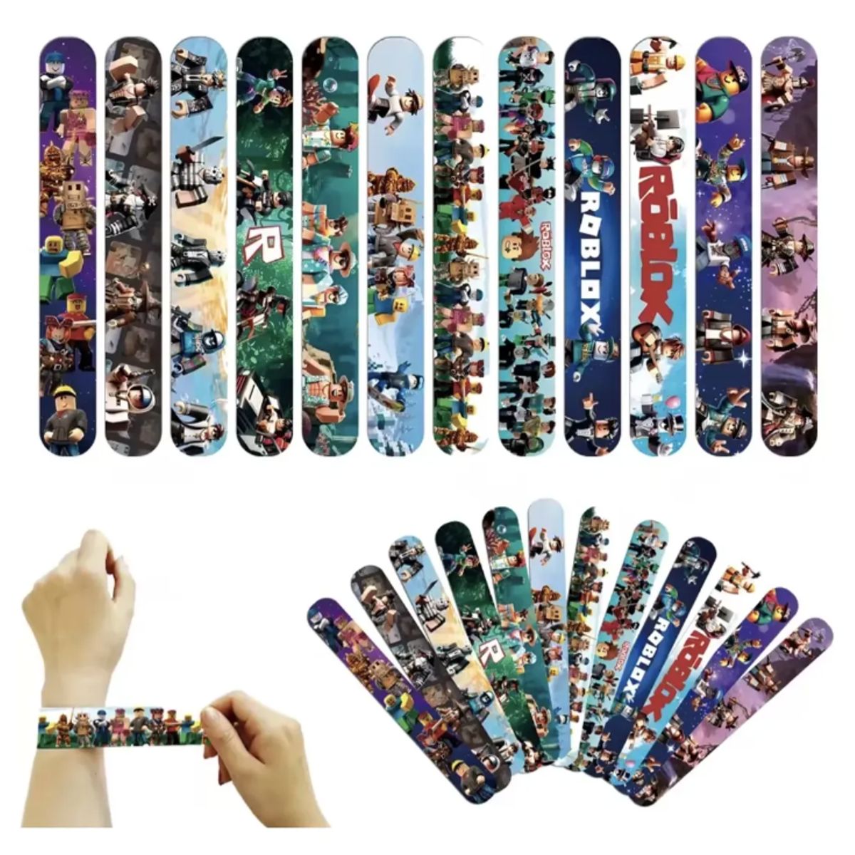 GENERICO - Pack 12 Pulseras Slap Roblox Gamer 22cm Cumpleaños Niños Multicolor