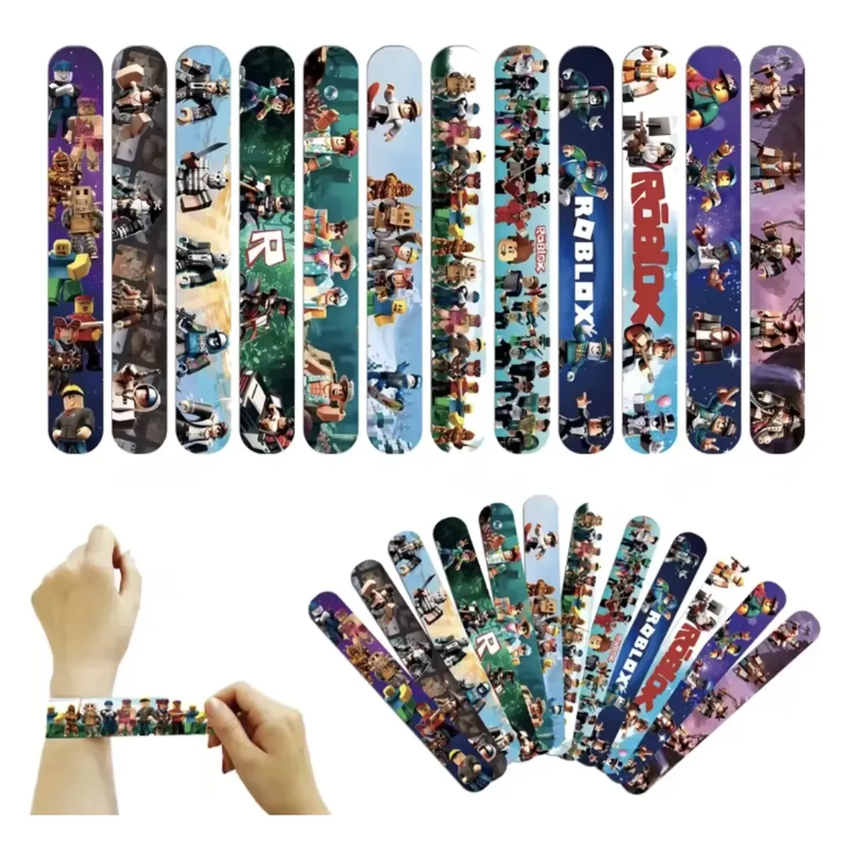 GENERICO - Pack 12 Pulseras Slap Roblox Gamer 22cm Cumpleaños Niños Multicolor